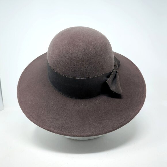 Vintage Adolfo II Hat Felt Brown Wide Brim Felt Bow - Picture 5 of 10